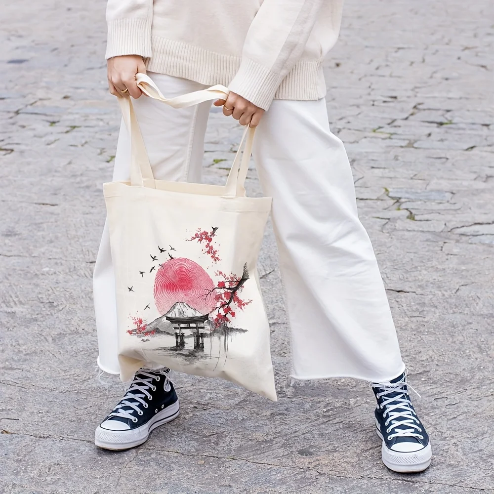 

Japanese Style Koi Samurai Sakura Women Shopping Bags Double Print Casual Handbag Big Capacity Lady Shopper Bag Girl Tote