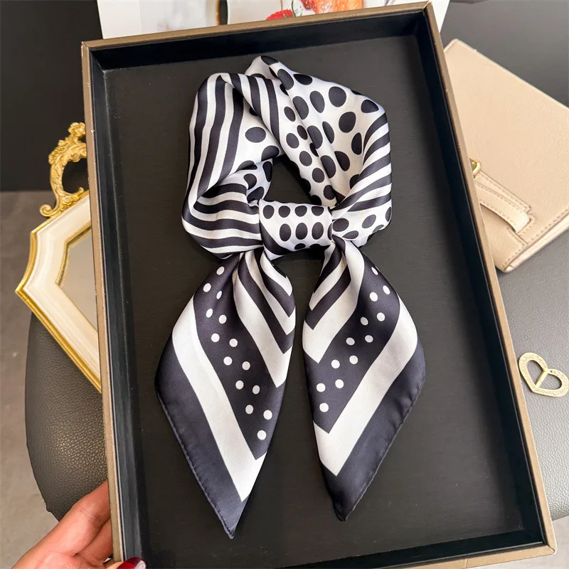 

Luxury Brand Polka Dot Printed Square Scarf Soft Satin Thin Smooth Neck Scarf Sunscreen Headscarf For Women Head Wrap