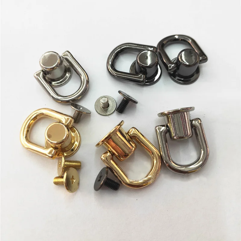 1pcs Metal D Shape Ring Stud Rivet Screwback Gusset Hanger Clamps Bag Side Edge Anchor Link Hardware For Tiny Bag Purse Parts