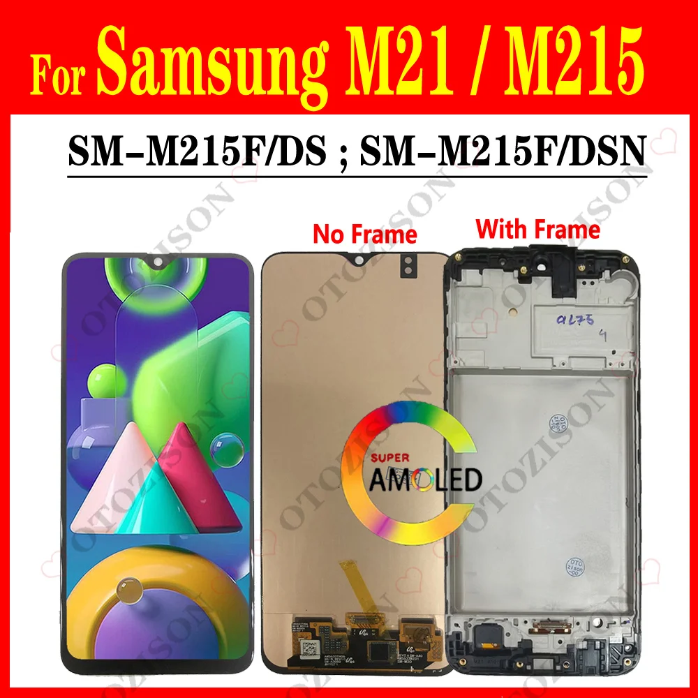 Super AMOLED M215 LCD For SAMSUNG For Galaxy M21 2020 LCD SM-M215F/DS Display With Frame Screen Touch Sensor Digitizer Assembly