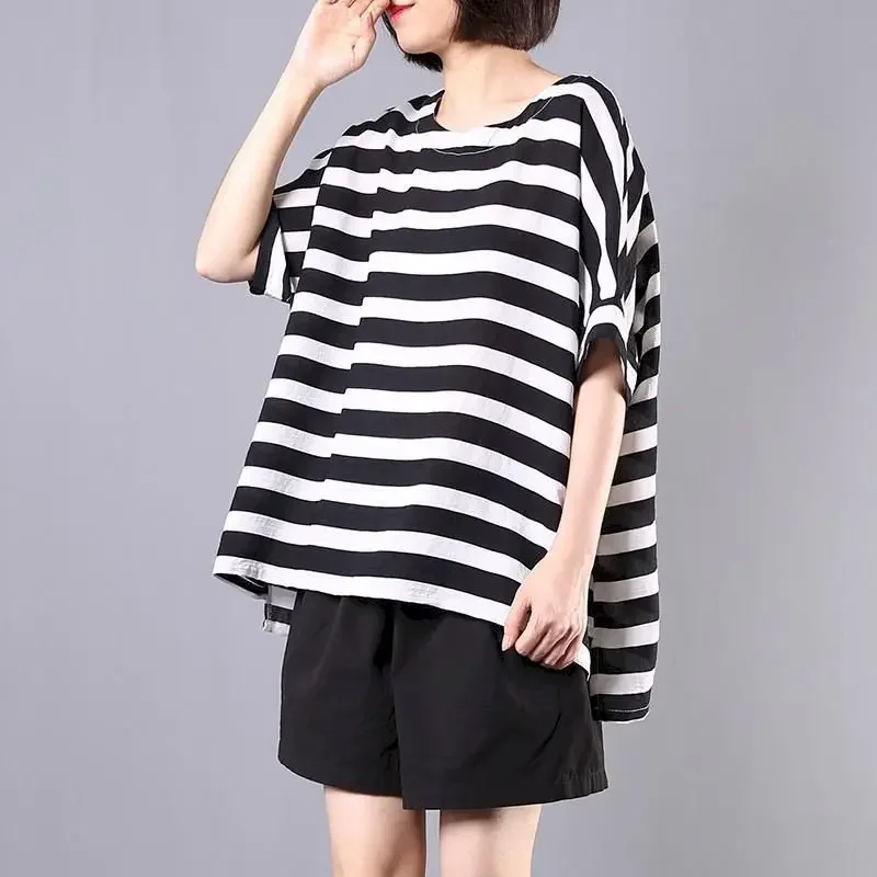 

Oversized T Shirt Women Fashion Striped T-shirt Loose Short Sleeve Oversized Tops 2024 Summer Trend Thin Tshirt Korean Style Top