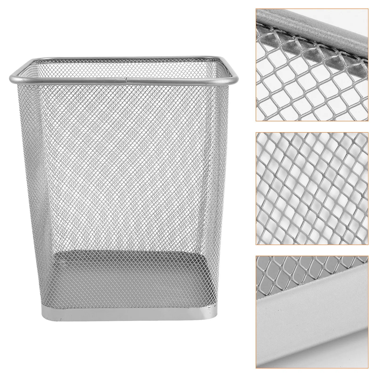 

1Pc Small Silver Square Metal Mesh Wastebasket, Rustproof Iron Trash Can for Bathroom Office, Household Garbage Container Paper
