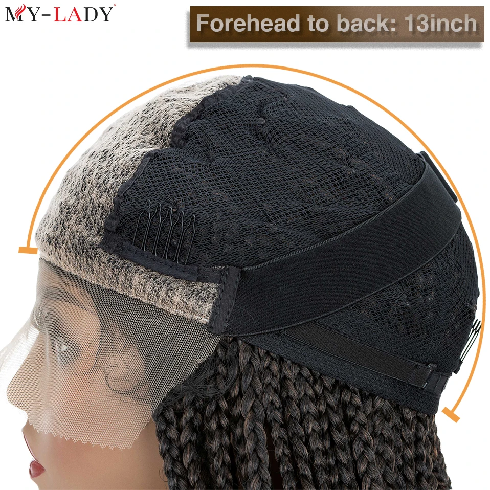 My-Lady Synthetic Box Braids 18Inch Cornrow Braided Lace Wigs Curly Ends Lace Front Wig With Baby Hair 290g Dreadlocks Afro Wigs