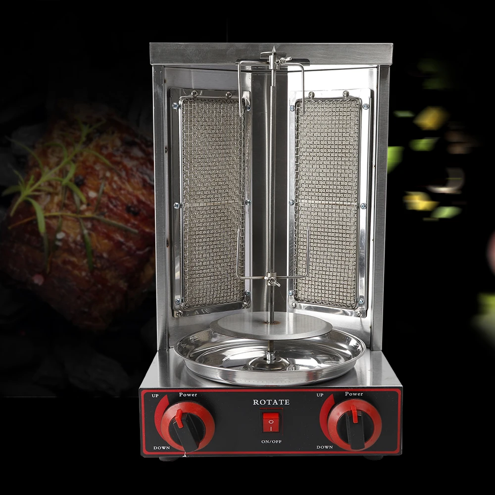 Vertical Gas Shawarma Broiler Machine Home Doner Meat Kebab Machine Vertical Rotating BBQ Kebab Gyro Table Grill 3000W