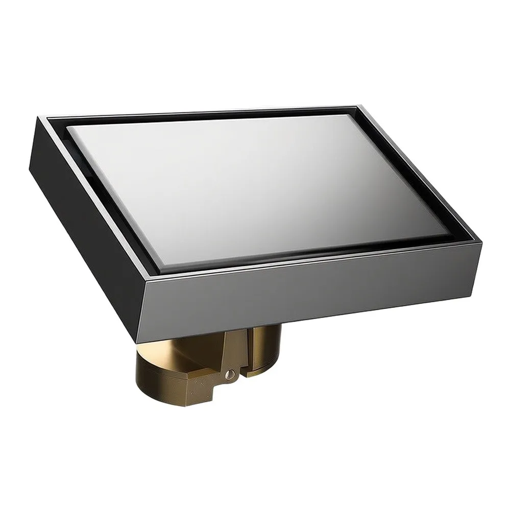 Modern Stainless Steel Floor Drain Square 10x10cm for Shower Bathroom Kitchen Wet with Hair Strainer Brushed Nickel