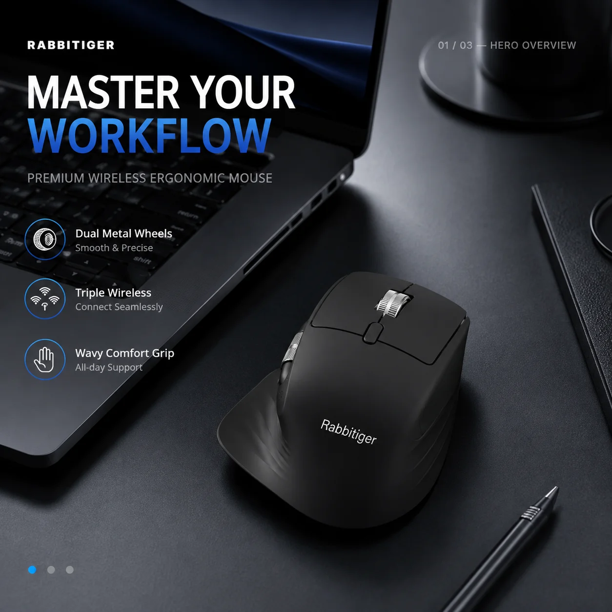 Horizontal Side Scroll Wheel Ergonomic Mouse Rechargeable 3‑Mode Bluetooth Wireless Wired Mice 800‑3200 DPI USB Computer Mouse F