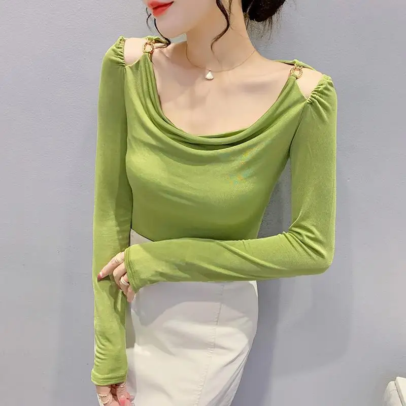 

Женская футболка с капюшоном, весенняя, модная, повседневная, новинка, в корейском стиле, с цепочкой, облегающая, стройнящая, топ