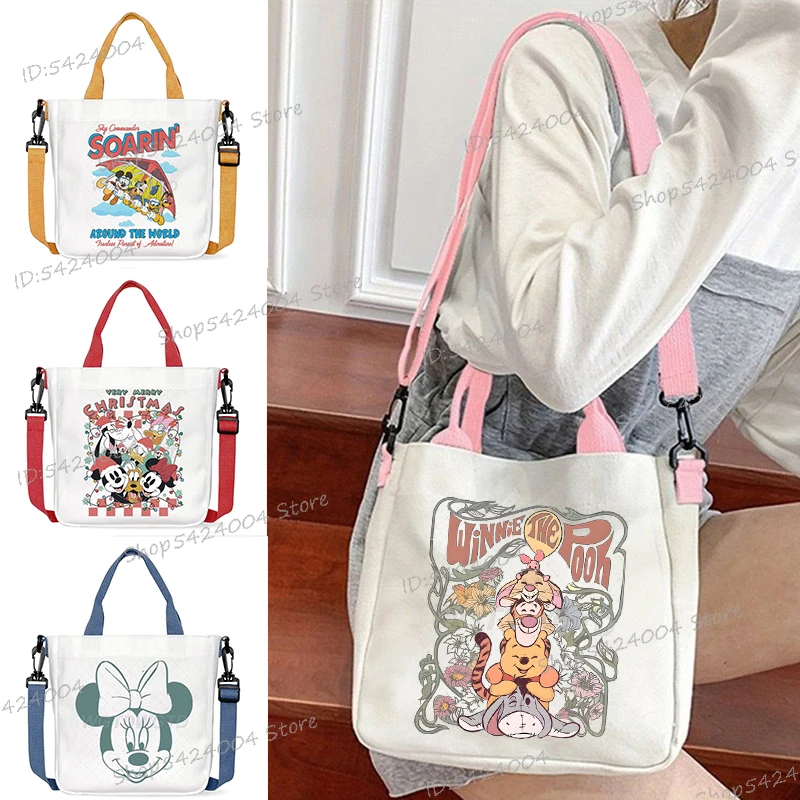 

Забавные холщовые квадратные сумки с Микки Маусом Дональдом Даком, женские и мужские модные сумки через плечо с героями мультфильмов, подростковая сумка на плечо