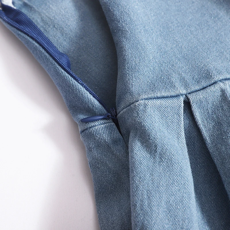 Setelan Denim polos untuk wanita, setelan Tank top tanpa lengan Single Breasted Vintage dan rok lipit A-line pinggang tinggi warna polos untuk wanita