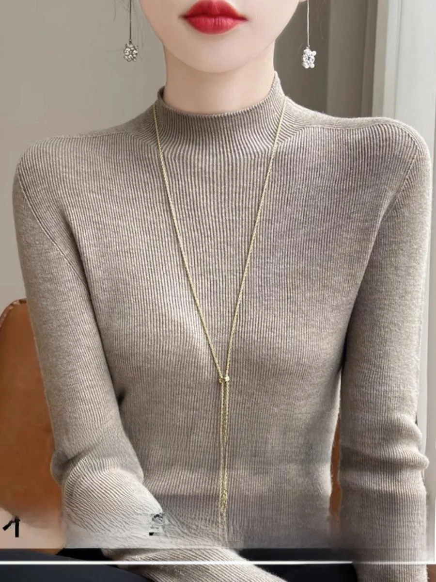 

Облегающий мягкий вязаный свитер с высоким воротником, женский базовый слой, весенне-осенний тонкий свитер, модный универсальный базовый слой