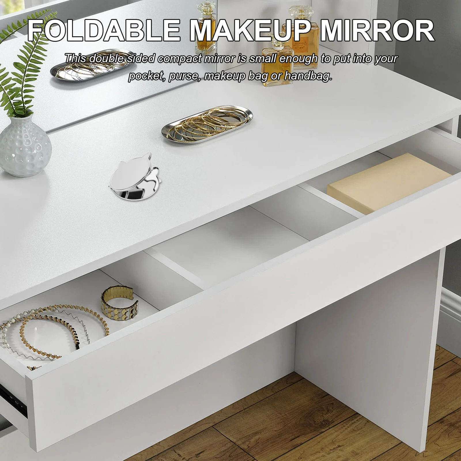 

Миниатюрное зеркало для макияжа в форме кошки, портативное, двустороннее, складное, компактное, для путешествий, износостойкое, легкое, для кармана или сумочки.