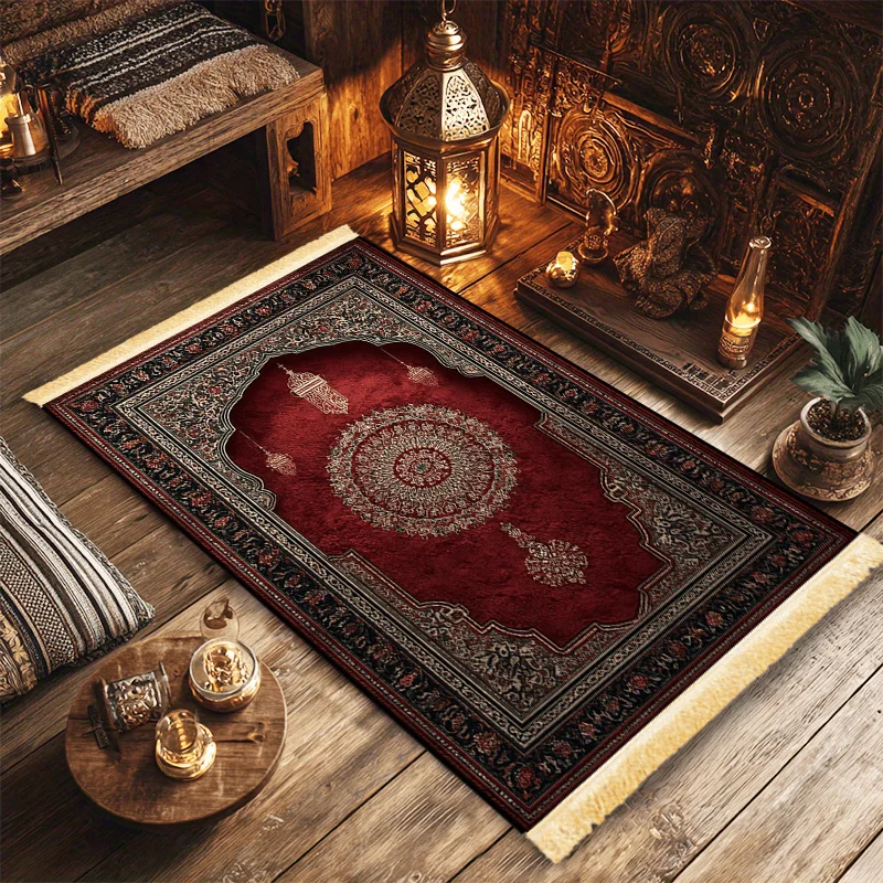 VIKAMA Washable Multi-Style Islamic Prayer Rug Portable Muslim Salah Mat Ramadan Vintage Floral Arch Home Decor Prayer Carpet