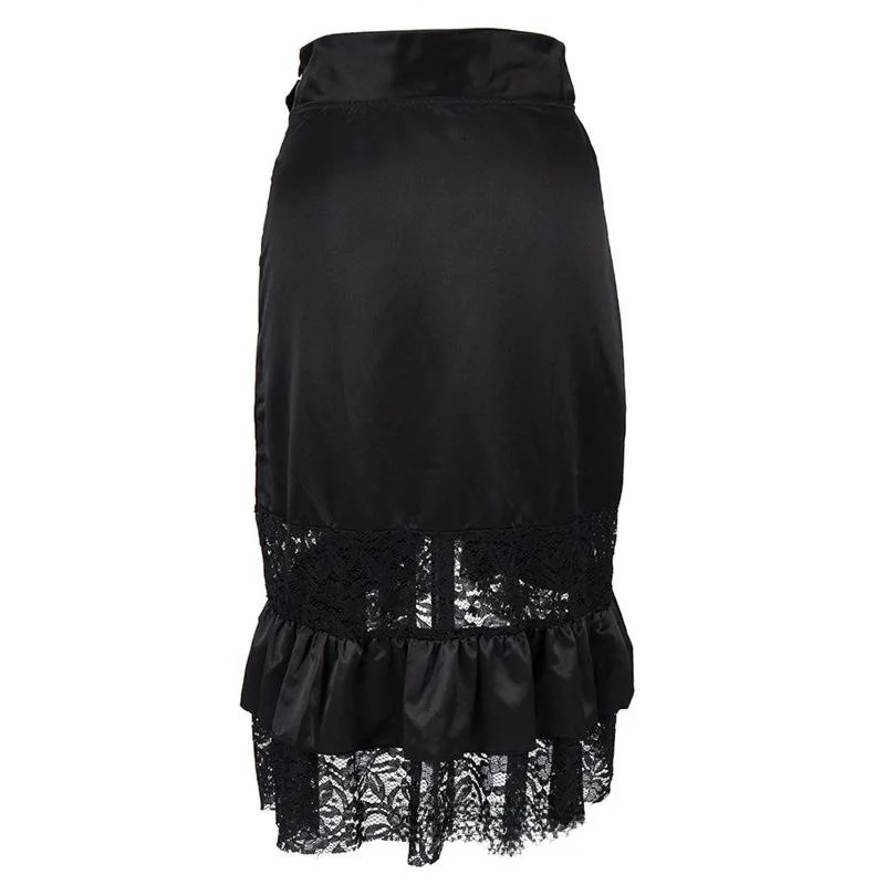 Bla Lace Trimmed Gothic Punk f Skirt High Waist Asymmetrical Skirt Women's Faion Ciwalk Polyester Fabric Summer 2025
