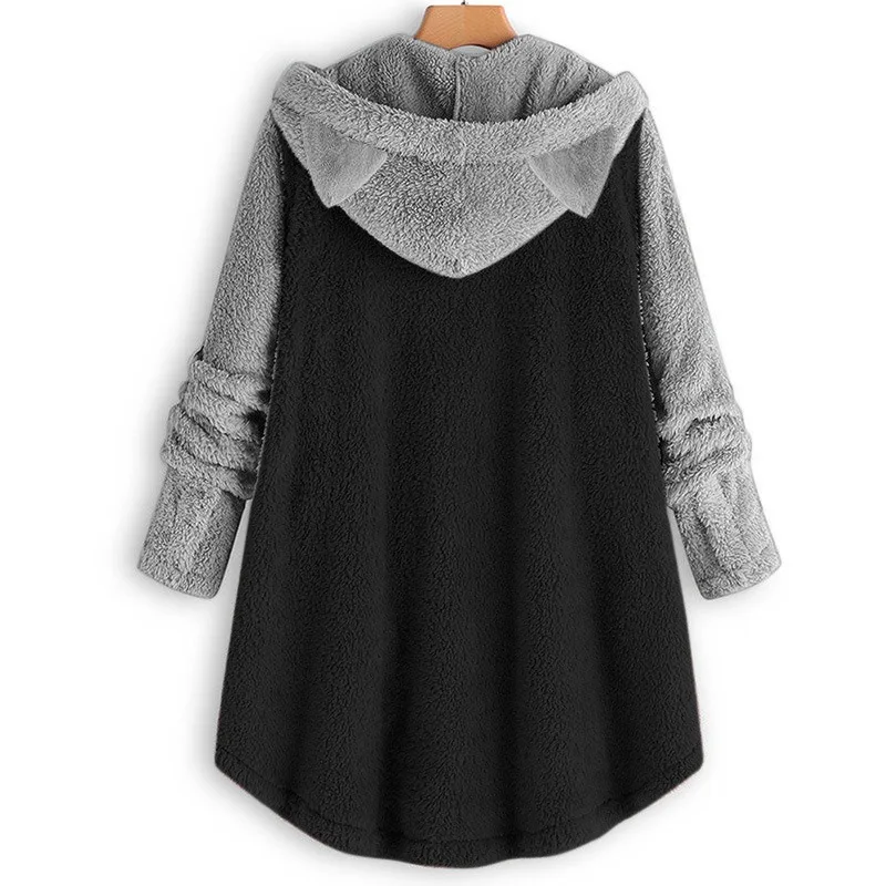 Soffice cappotto con cappuccio donna autunno inverno felpe con cappuccio in peluche femminile Kawaii orecchie di gatto cappotti a maniche lunghe femminile caldo bottoni Casual top