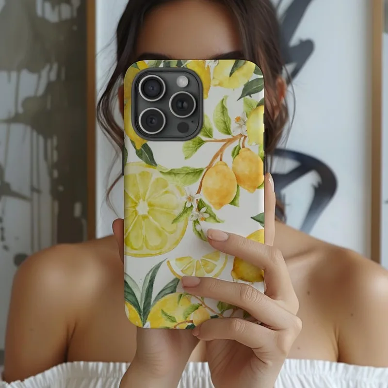 Lemons Citrus Fruit Watercolor Phone Case For IPHONE 16 15PRO MAX 14 13 12 11 Acrylic TPU Two in one magnetic Phone Cases