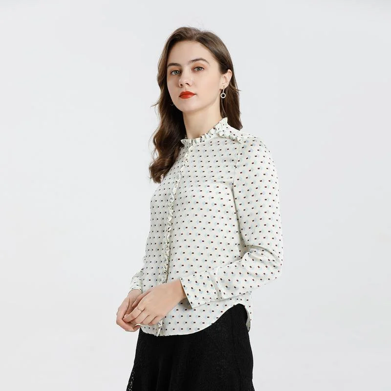 

G-ZEN COLLECTION Silk Charmeuse Printed irt with Wood ain 00% Silk Women's Premium Faion Summer irt