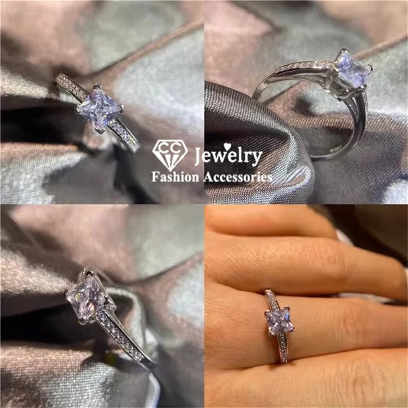 5mm Square Diamant Rings for Women Wedding Jewelry Shining Stone Bridal Elegant Accessories Engagement Party Inlay CC631