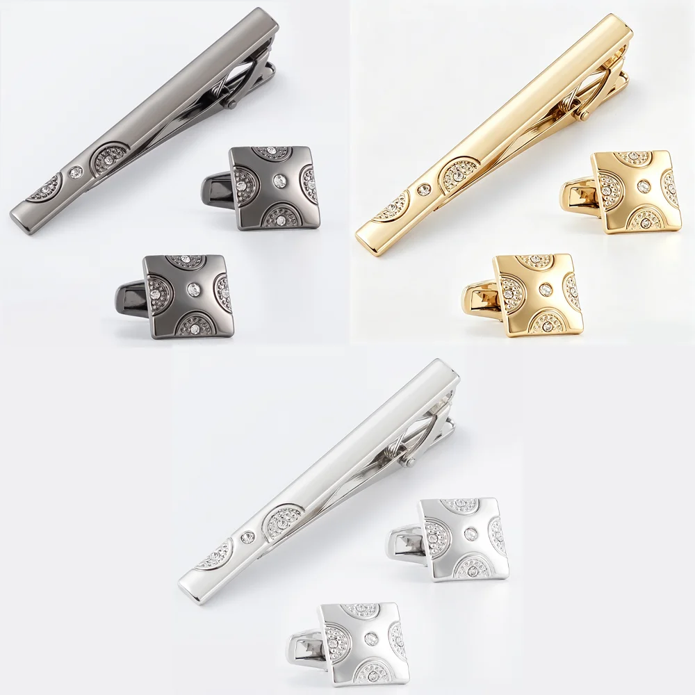 Tie Clip Set - Zwart geplateerde retro kristallen decoratie stropdasclip