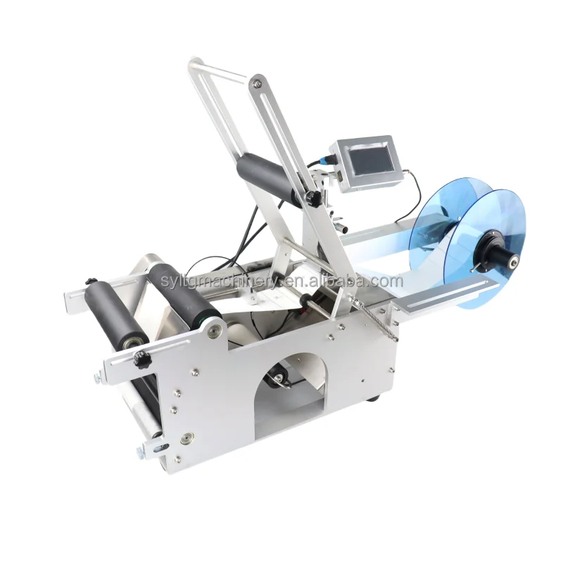 Máquina Etiquetadora Semiautomática de Alta Eficiencia para Botellas Redondas con Impresora de Inyección de Tinta, Motor y PLC, Embalaje de Madera