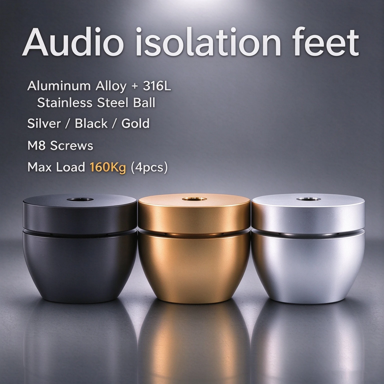 4Pcs HiFi Audio Isolation Feet Aluminum 316L Stainless Steel Ball M8 Screw Shock Absorber Speaker Feet for Amplifier Subwoofer