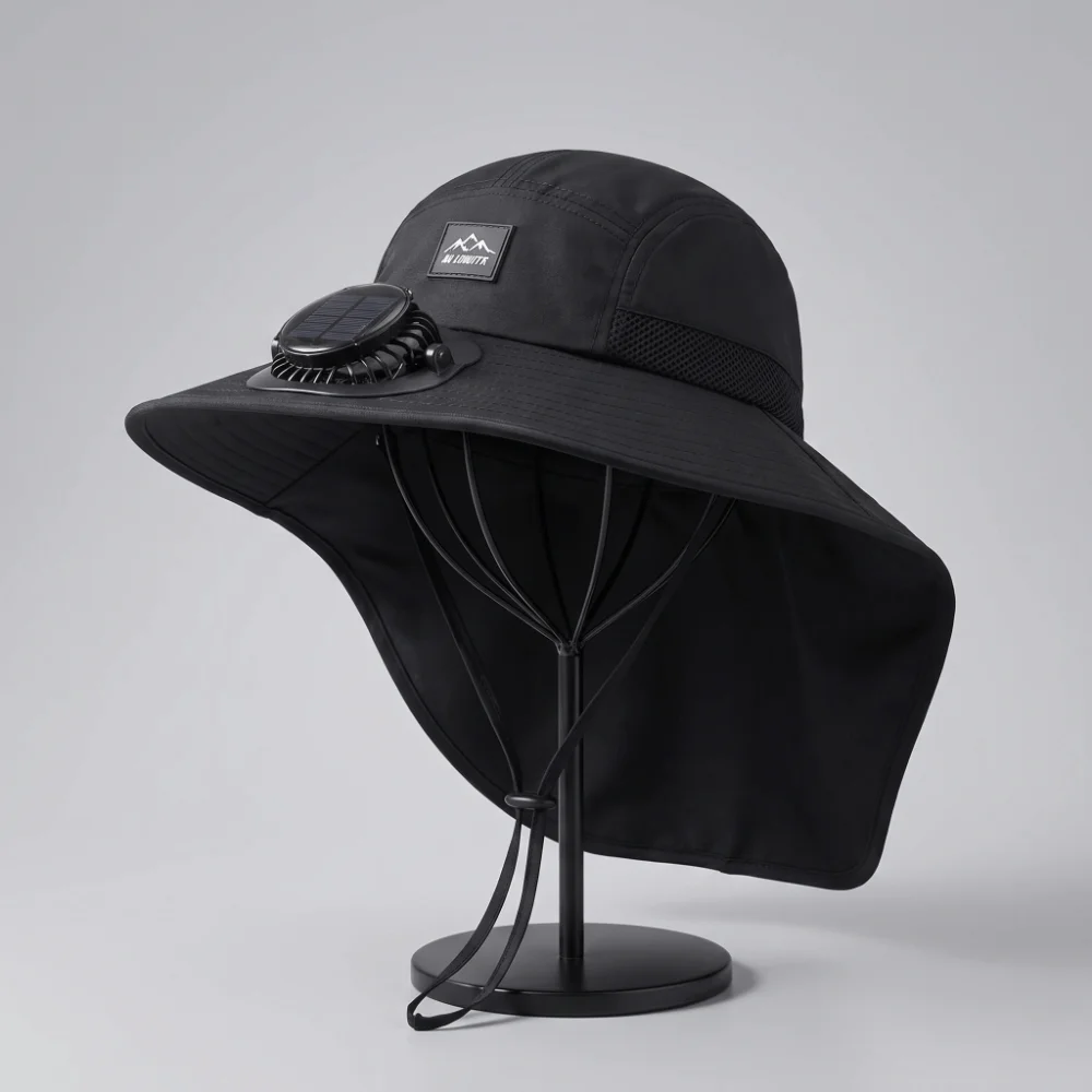 Neck Protection Solar Powered Fan Sun Hat Large Size Quick Dry Fan Wide Brim Hat New Style Fashion Design Fan Fisherman Caps
