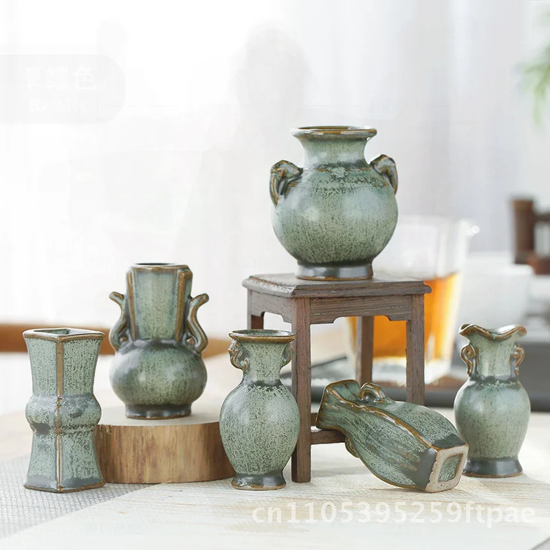 Creative Ceramic Mini Vase Bronze Glaze Handmade Small Flower Countertop Ornament Hydroponic