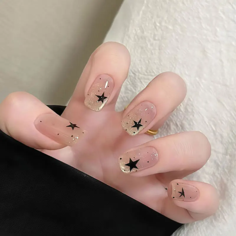 24 قطعة/المجموعة مربع قصير الصحافة على الأظافر Y2K عارية عين القط الأظافر وهمية ستار البولكا نقطة قابلة لإعادة الاستخدام أظافر صناعية عيد الميلاد يرتدي الأظافر