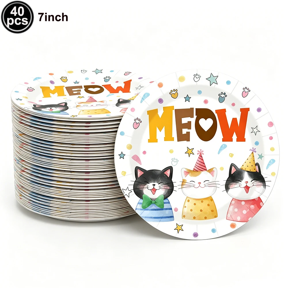 Cute Cat Theme Party Tableware, Plates, Cups, Napkins