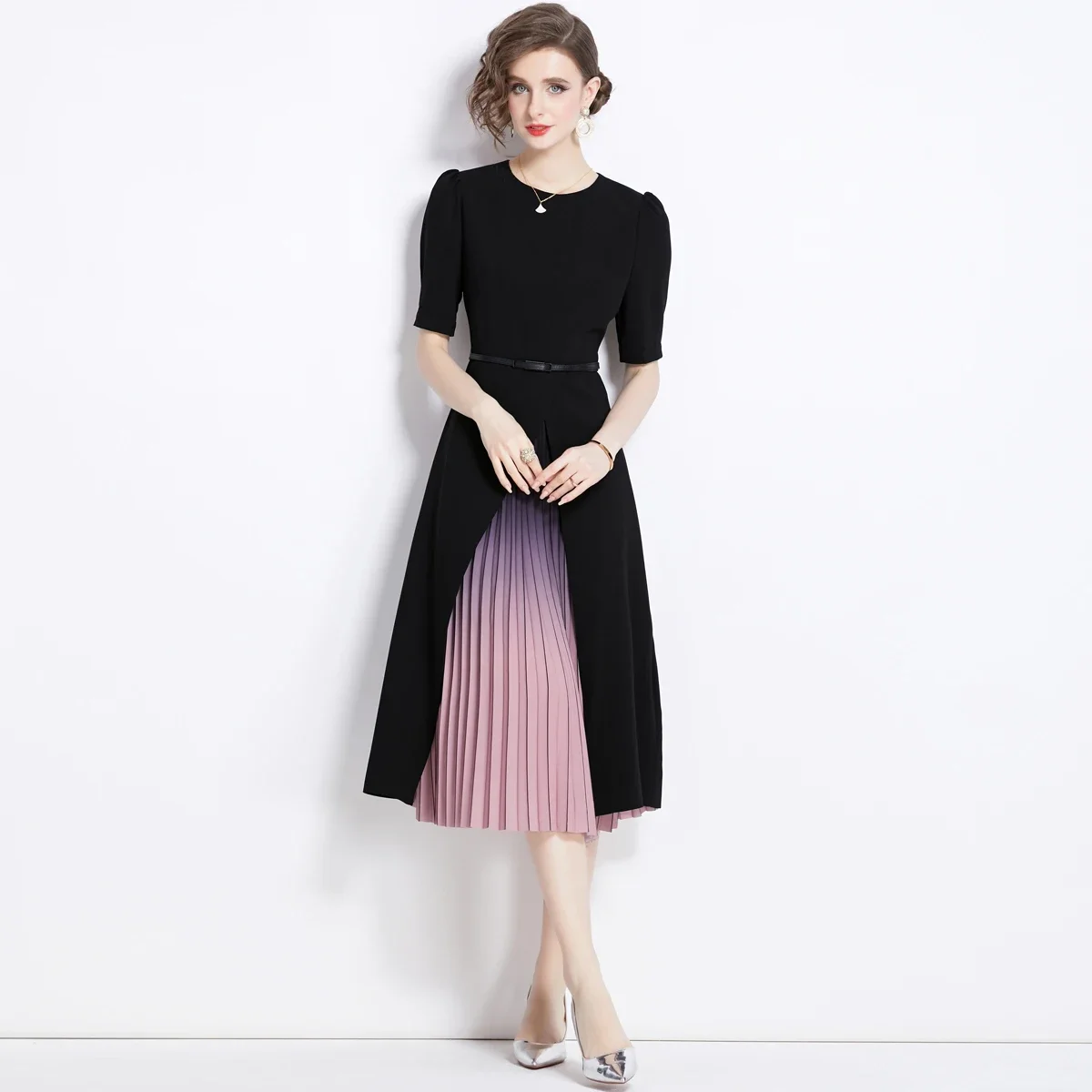 Summer  Autumn Fall Office Lady Court Style Classic Elegant Dress 2024 New Commuter Smart Flowing MIDI Skirt