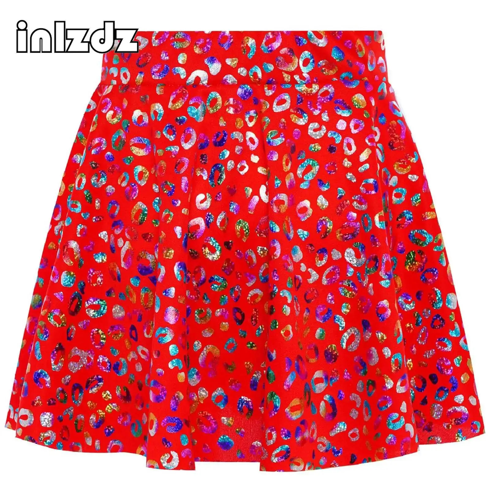 

Kids Girls Cheerleading Dance Performance Skirt Elastic Waistband Metallic Leopard Print Ruffled Skirt Halloween Cosplay Costume