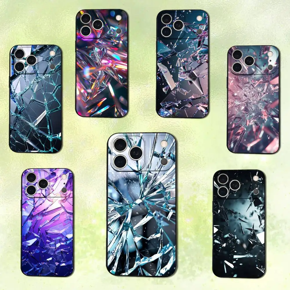 

Colorful Art Broken Glass Phone Case For iPhone 14,13,17,12,11,16,15,Plus,Pro Max,XS,X,XR,SE,Mini,Soft Silicone Black Cover