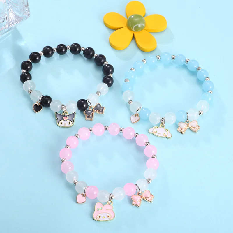 

3pcs Kuromi Children's Cartoon Bracelet Colorful for Girls Anime Cartoon Child Crystal Glass Beads Hand Jewelry Friends for Gift