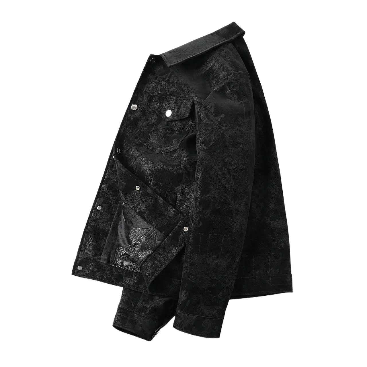 

2026 New Men's Lapel Pu Leather Jacket Letter Print Casual Short Fashion Jacket