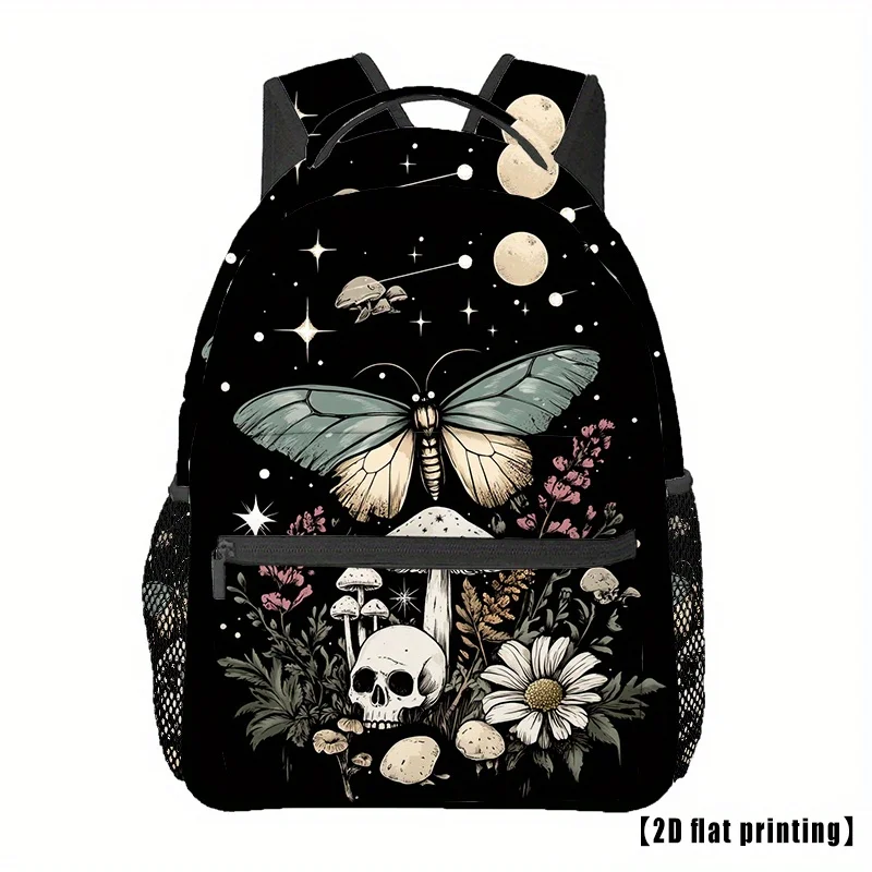 Death's-Head Moth Skull Floral Backpack Adjustable Comfort Straps Lightweight Foldable Zip Closure Casual Style Ideal for Hiking