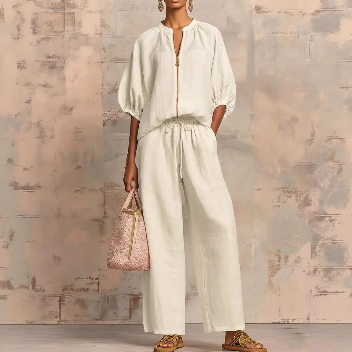 2 Pieces Set For Woman Cardigan Long Sleeve Cardigans Two Piece Set Open Front Sweater Wide Leg Pants Knit Cardigan Solid Color