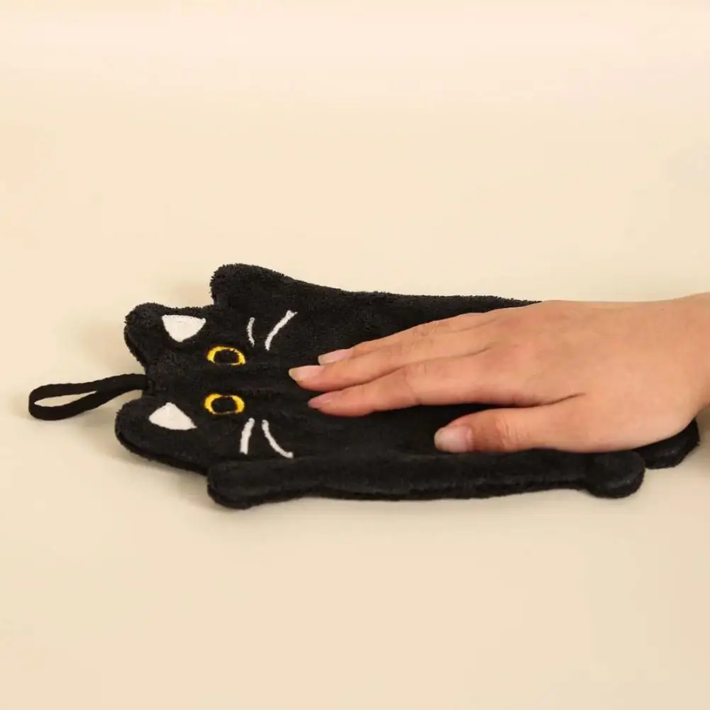 Cat Hand Towel Super-Absorbent Hand Cloth Kitchen Wipe Cloth Cute Black Kitty Handkerchief Bathroom Kitchen Towels - view 4