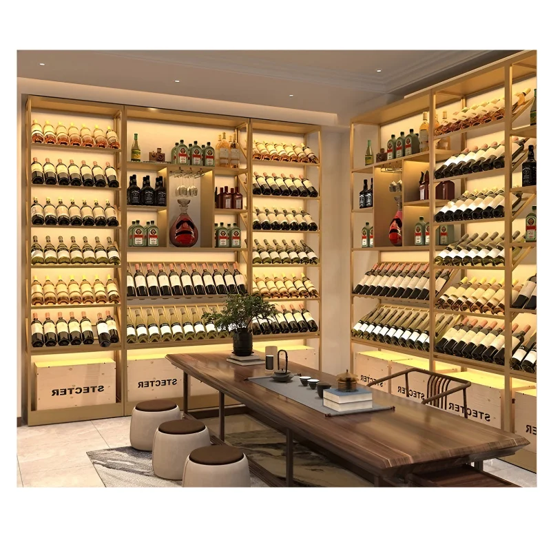 custom.Commercial 90-Shelf Wine Rack Cabinet in Red Custom Modern Design Mall Winery Display against Wall Wine Storage Displ