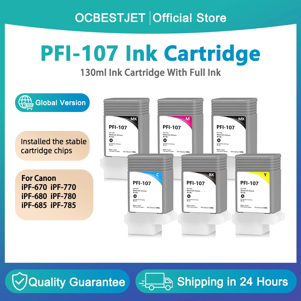 

PFI-107 130ml PFI107 Compatible Ink Cartridge With Pigment Ink For Canon iPF670 iPF680 iPF685 iPF770 iPF780 iPF785 Printer