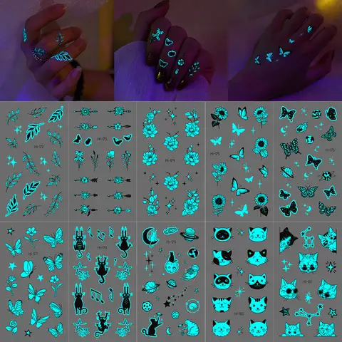 Small Patterns Luminous Temporary Tattoos Flora Butterfly Finger Tattoo Stickers Waterproof Glowing Tattoos Letters Fake Tattoo