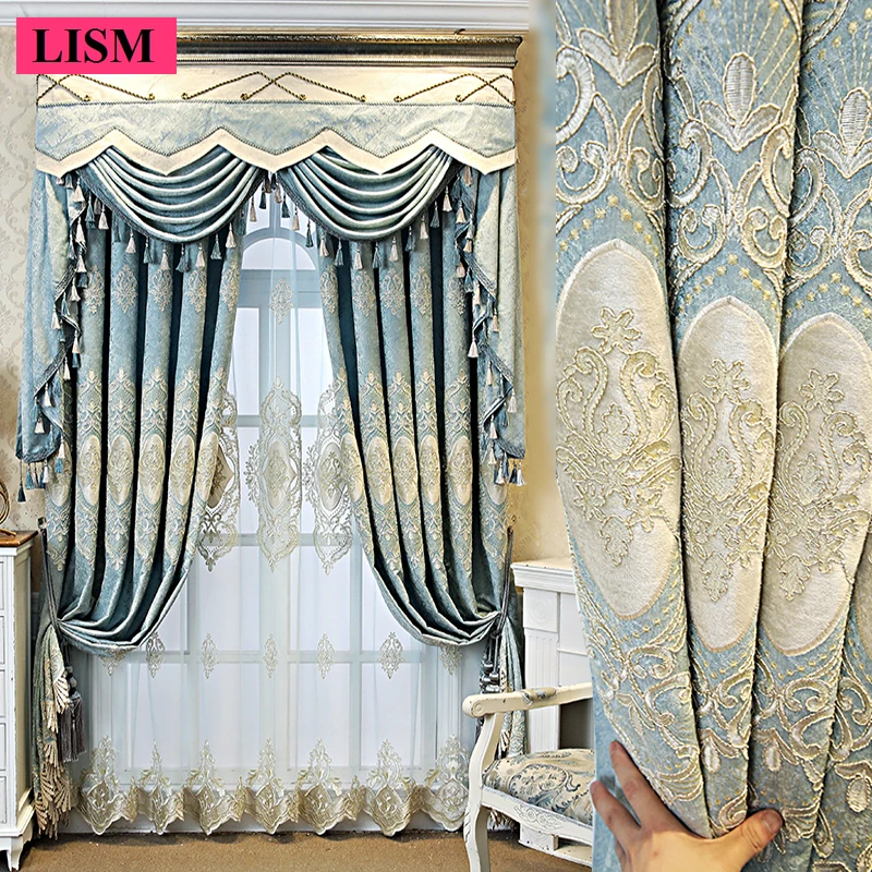 

Custom High-end European Chenille Embroidered Curtains for Living Room Windows Bedroom Blackout Cloth Decor Valance Lace Tulle