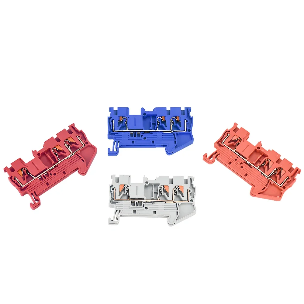 50pcs PT 2.5-Twin 3 Din Rail Terminal Block Mount Conductors Push In Spring Screwless Feed Through Wire Connector