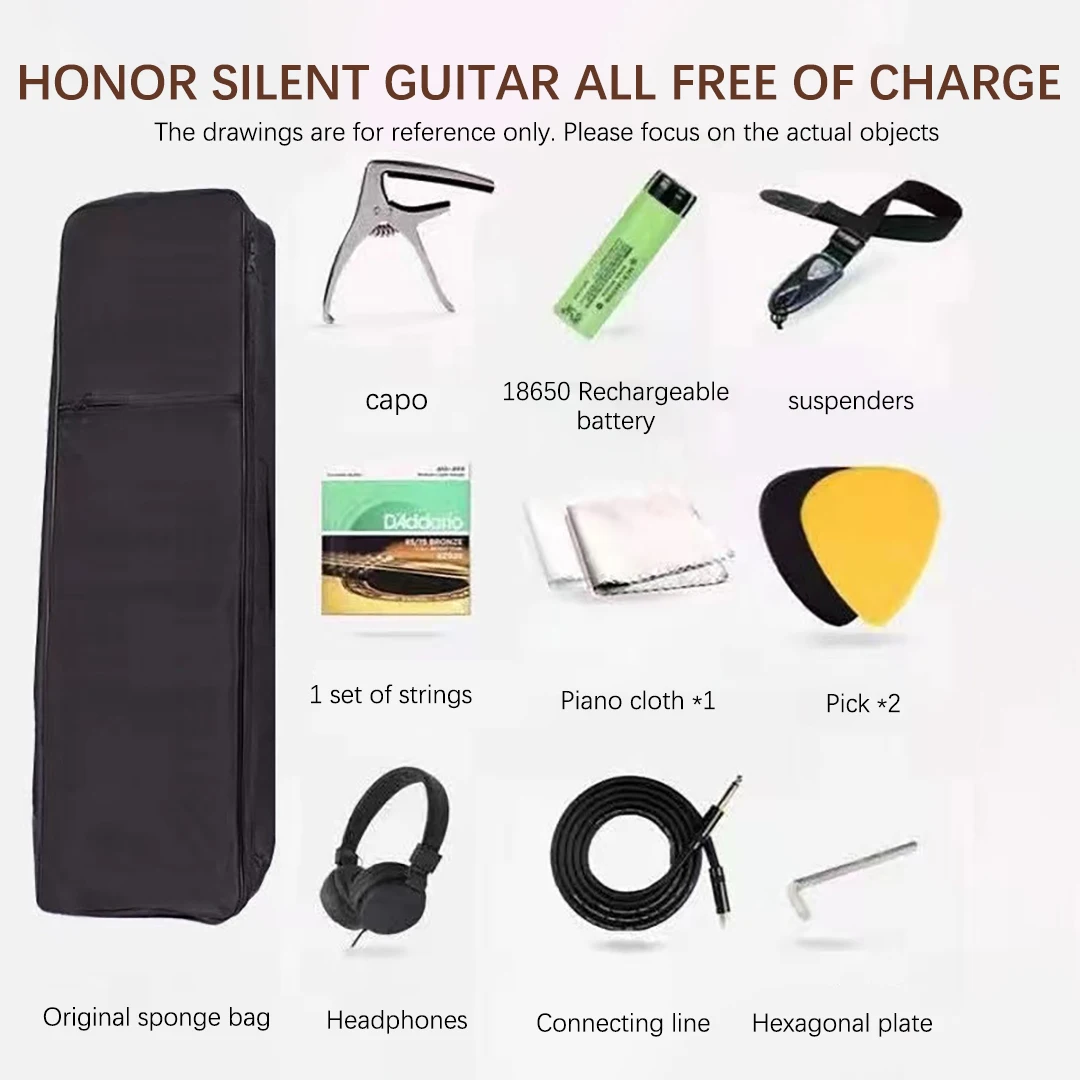 39 inch Silent Guitar Backhand Wooden Guitar Lefthand Smart Mute Guitar Travel Portable with Speaker Guitar Parts and Accessorie