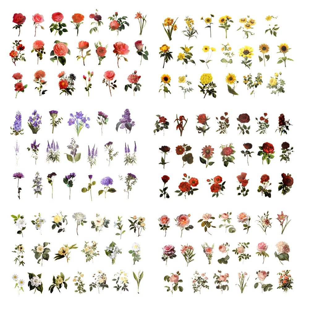 40Pcs/Set Flower plant PET Sticker Multi Art Decals For DIY Album Book Epoxy Resin Craft Making Filling Decor