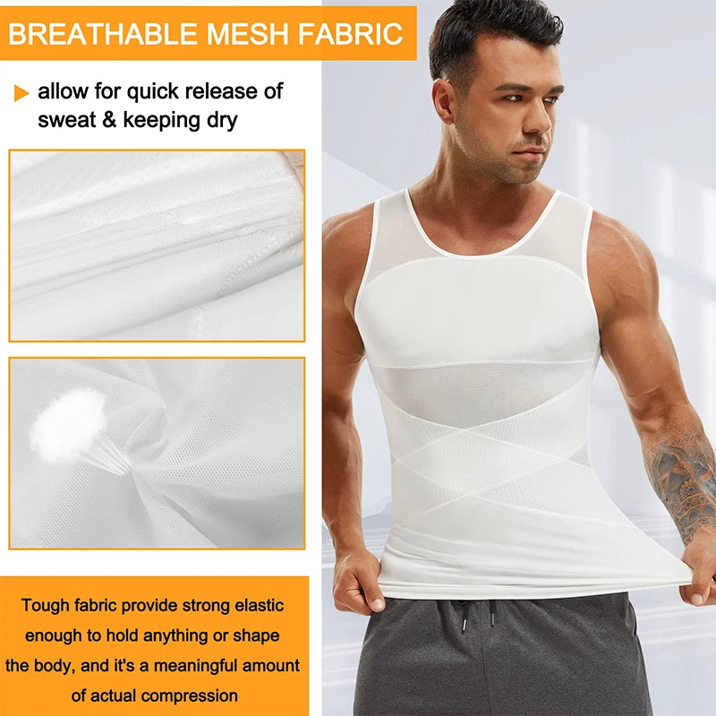 Camisa de compressão para homens emagrecimento undershirt corpo shaper tanque superior gynomastica sem mangas shapewear colete malha cruz terno 3xl