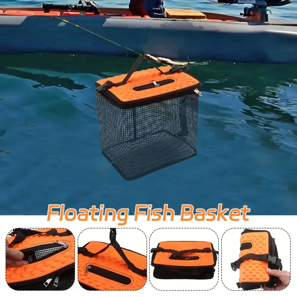 

Large Capacity Floating Fish Basket Quick-drying Fish Protector Outdoor Fishing Bucket Collapsible Mesh Fish Net Bag Live Fish