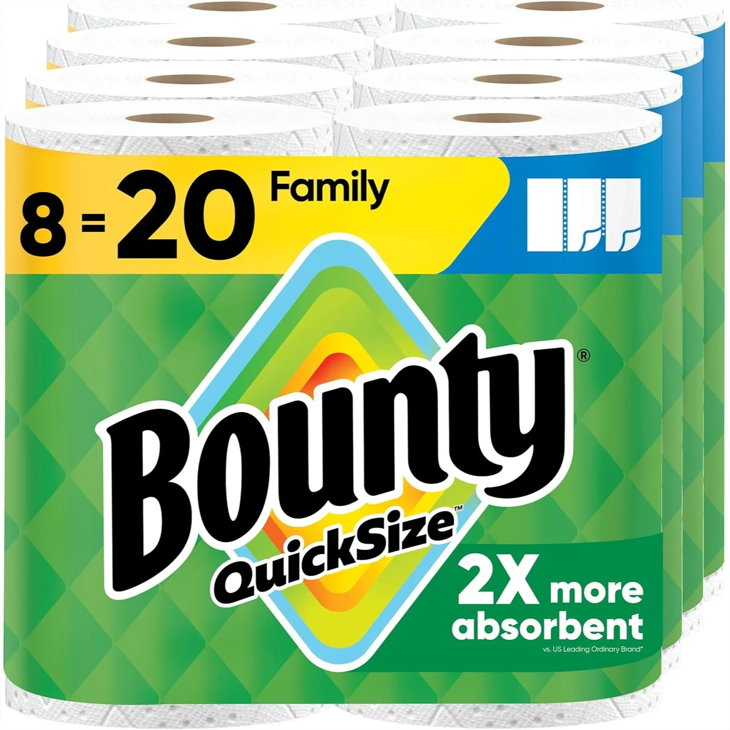

Paper Towels Quick Size, 8 Family Rolls, 20 Regular Rolls Equivalent, Highly Absorbent