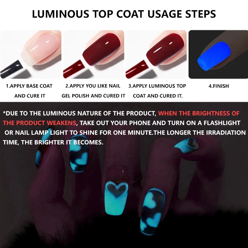 Top Coat luminoso da 15ml Glow In Gel scuro per accessori per Manicure fluorescenti per unghie Soak Off UV LED Nail Top Coat Gel vernice