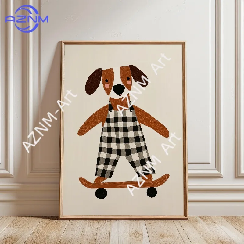 1PC Funny Animal Skateboarding Poster Trendy Goose Duck Dog Skate Canvas Painting Wall Art for Baby Nursery Room Home Decor view 5