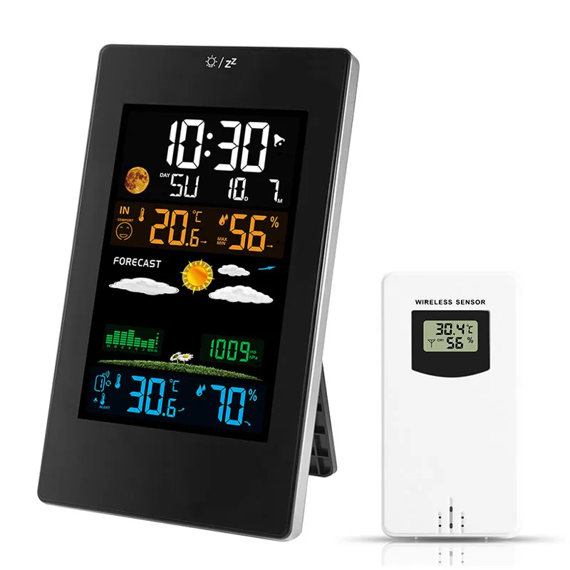 Wireless Weather Station Indoor Outdoor Thermometer Hygrometer with Sensor Color Screen Alarm Clock Calendar Weather Forecast