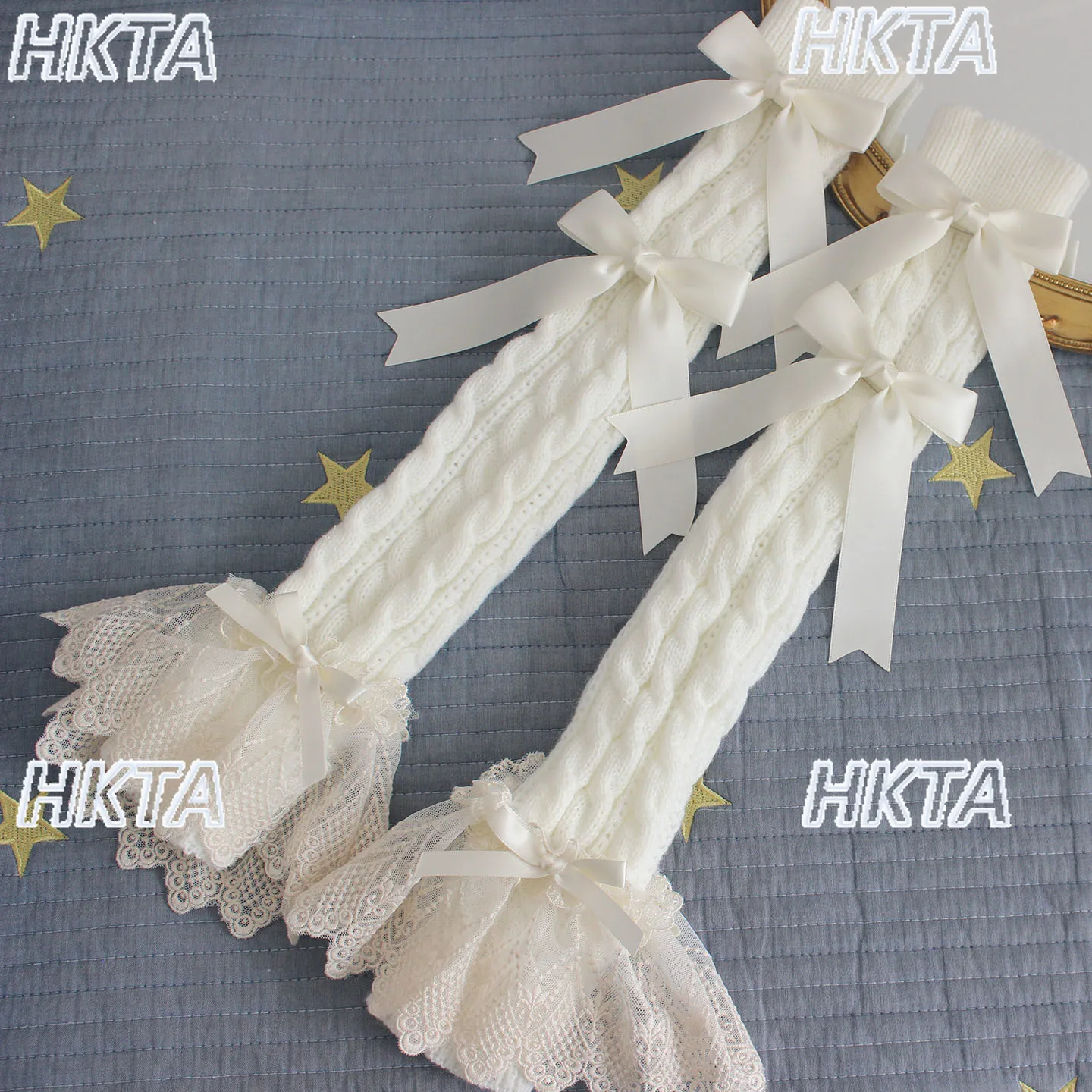 Dulce 2025 Otoño Invierno nuevo cálido tejido calentador de brazo largo Lolita manga de mano lazo de encaje blanco Oversleeve accesorios de ropa mujeres